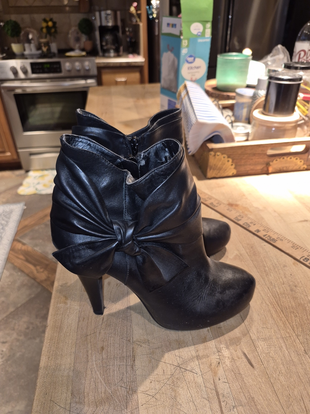 Women's Black Bow Accent Ankle Boots